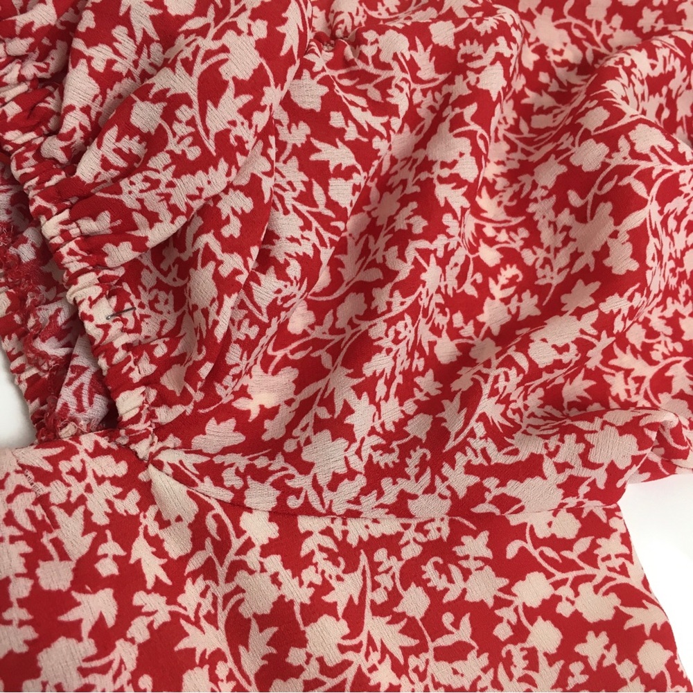 Leith Puff Sleeve Long Sleeve Floral Mini Dress Red M - Picture 12 of 16